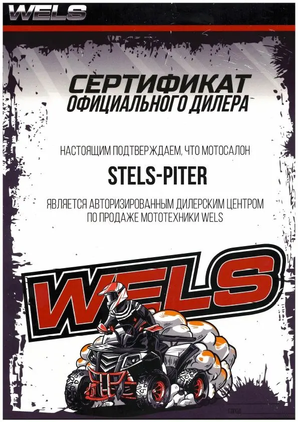 Сертификат дилера WELS Сертификат дилера WELS
